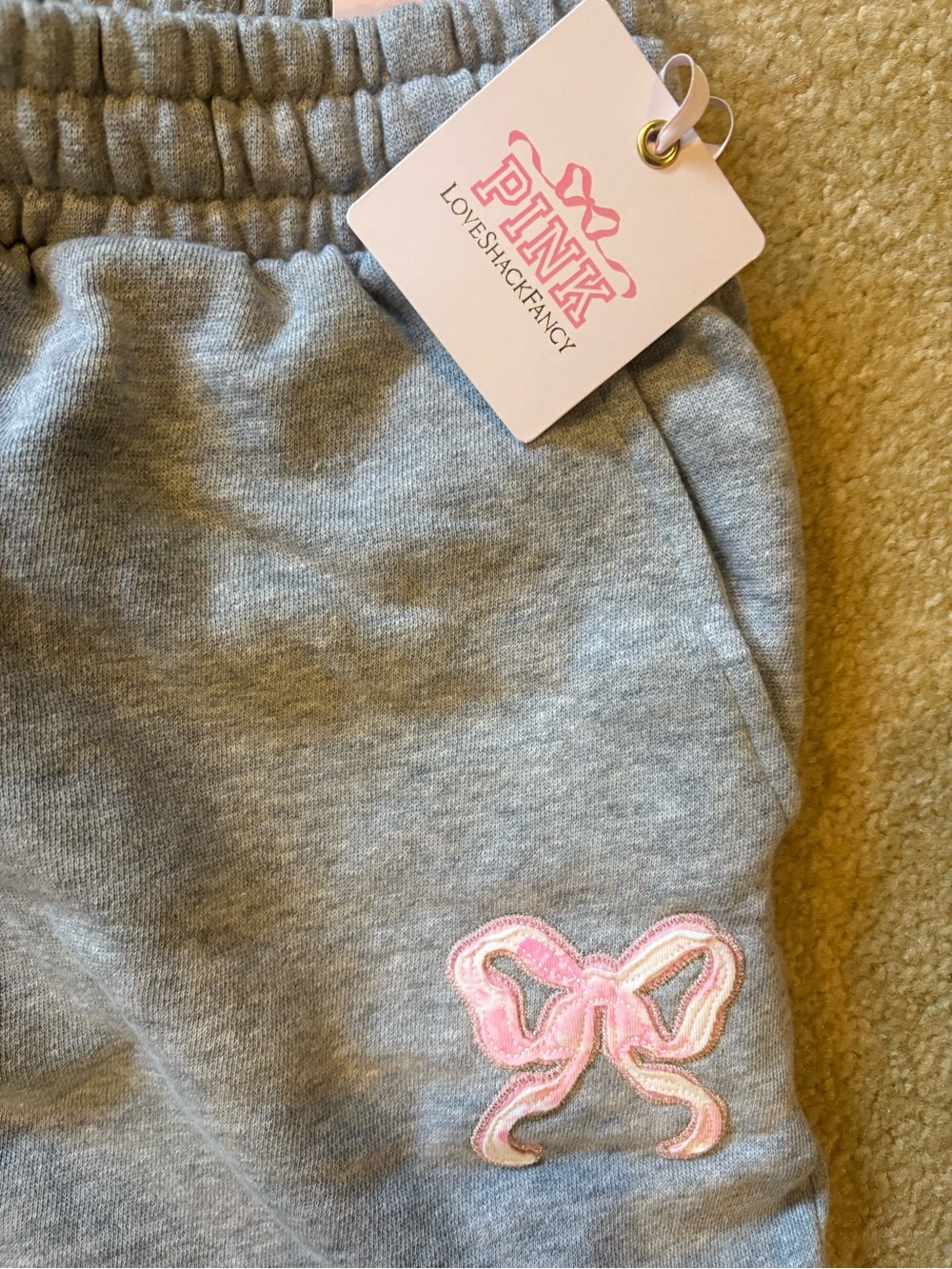PINK Victoria's Secret Love Shack Fancy Light Gray Sweatpants with Pink Logo - Picture 3 of 8